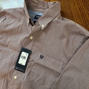Chaps Easy Care Stretch Red Check Long Sleeve Button Down Shirt Sz M